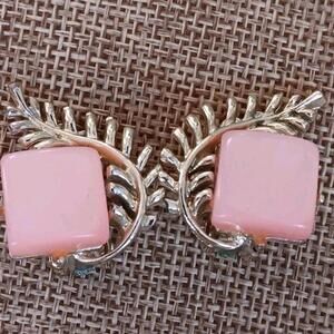 Coro Vintage Pink Thermoset Clip On Earrings, Silver-tone